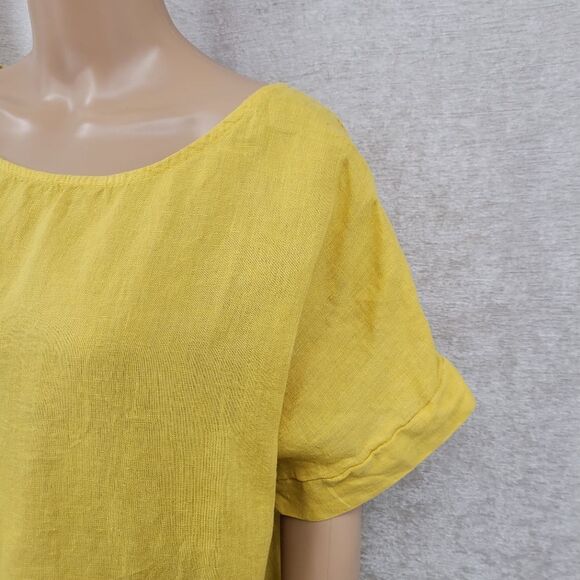 Terzo Millennio Italian Linen High Low Yellow Button-Back Blouse Lagenlook - Picture 3 of 11